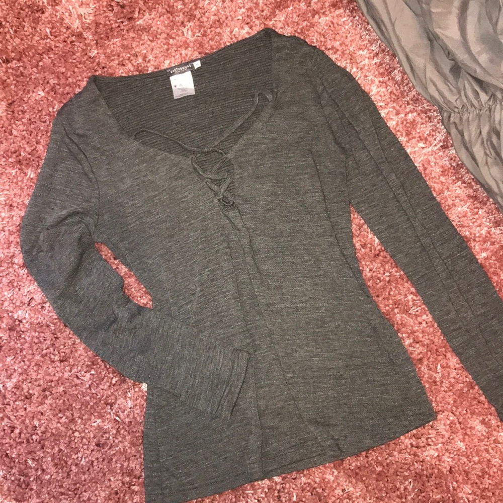 Earthbound gray cross v-neck top